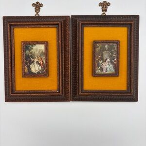 Set Of 2 Victorian Style Prints Ornate Frames Velvet Matted Cottagecore Wall Art